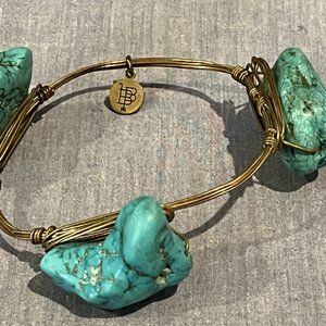 Bourbon and Bowties Turquoise Gold Plated Brass Boho Chunk Bangle